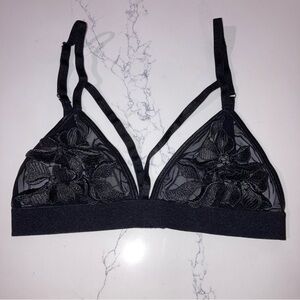Black Floral Mesh Strappy Bralette Platinum Lingerie - size S